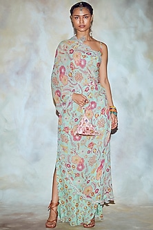 Mint Green Jaal Printed Kaftan Set by DiyaRajvvir-WEDDING KAFTANS