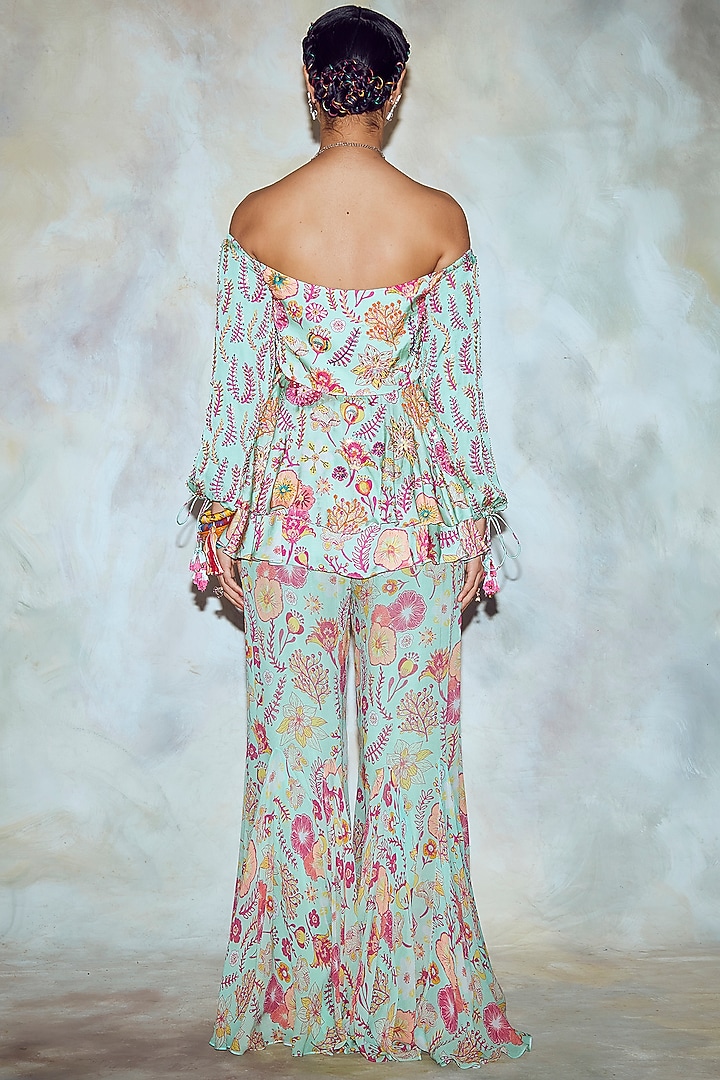 Mint Green Jaal Printed Pant Set by DiyaRajvvir at Pernia's Pop Up Shop