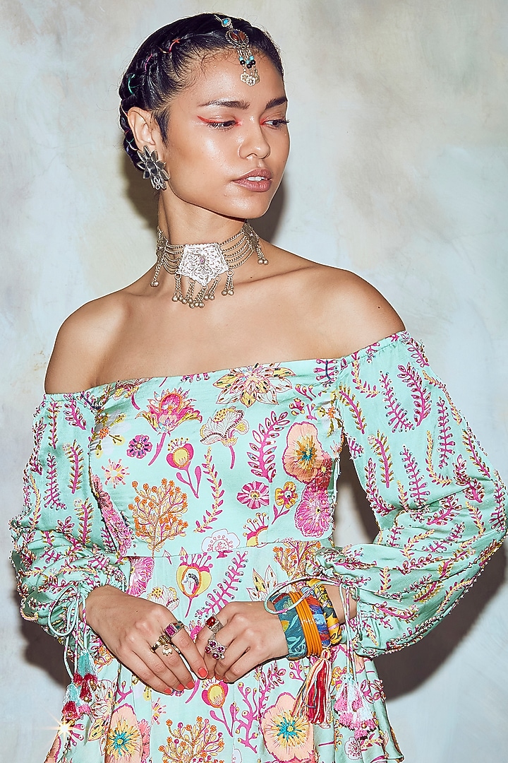 Mint Green Jaal Printed Pant Set by DiyaRajvvir at Pernia's Pop Up Shop