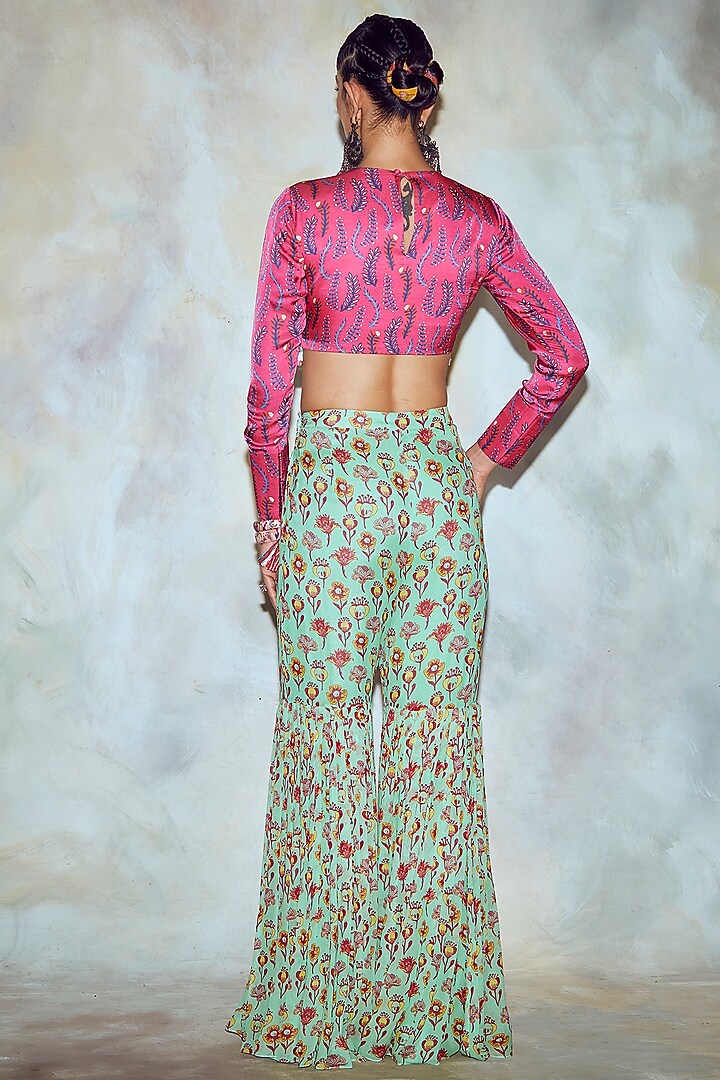 Mint Green Printed Gharara Pant Set by DiyaRajvvir at Pernia's Pop Up Shop
