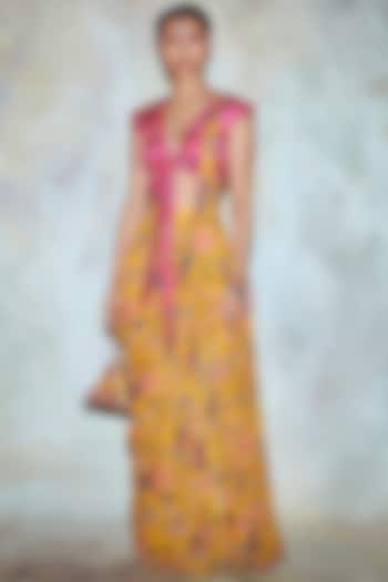 Yellow Jaal Printed Gharara Saree Set by DiyaRajvvir