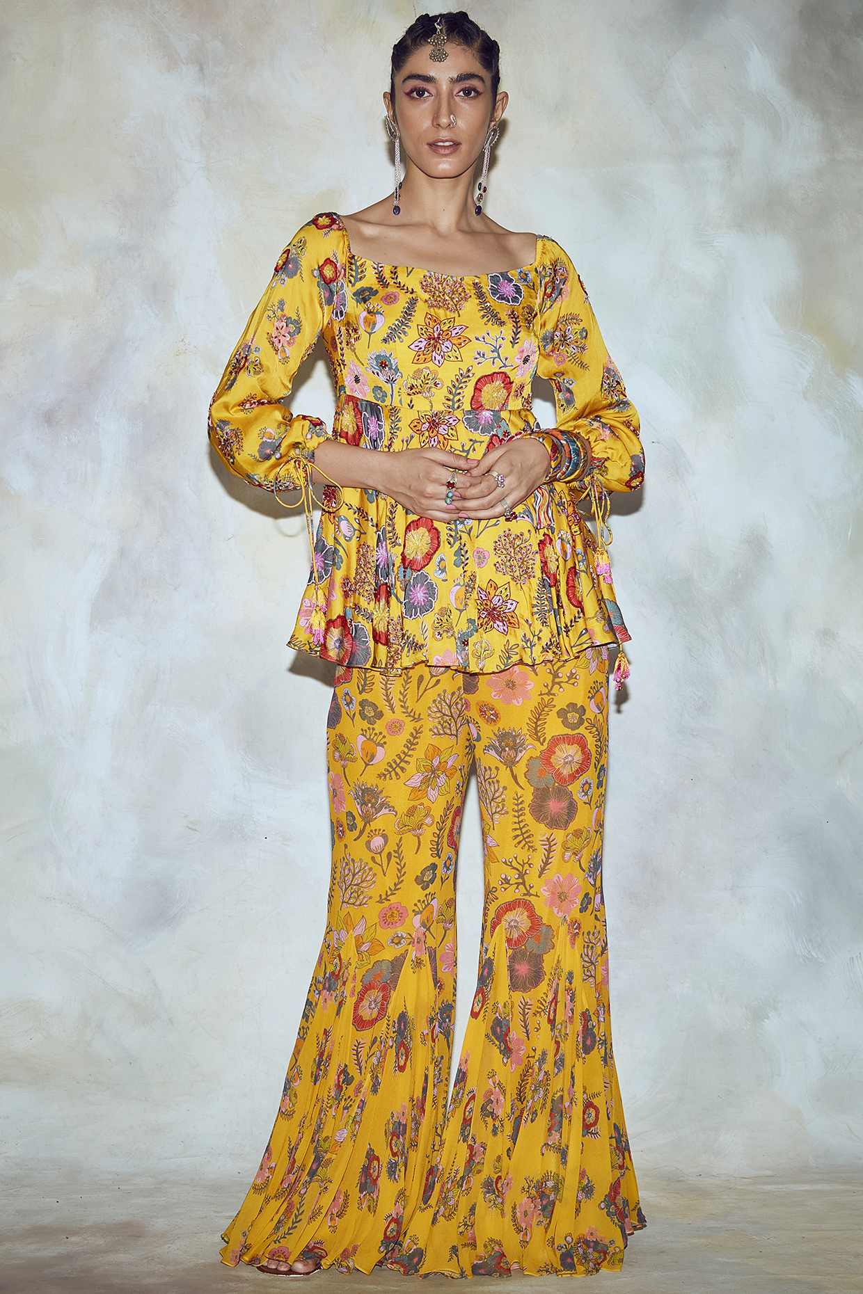 Yellow Jaal Printed Pant Set by DiyaRajvvir at Pernia's Pop Up Shop