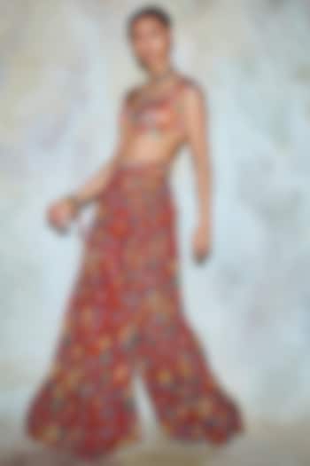 Rust Jaal Printed Palazzo Pant Set by DiyaRajvvir at Pernia's Pop Up Shop