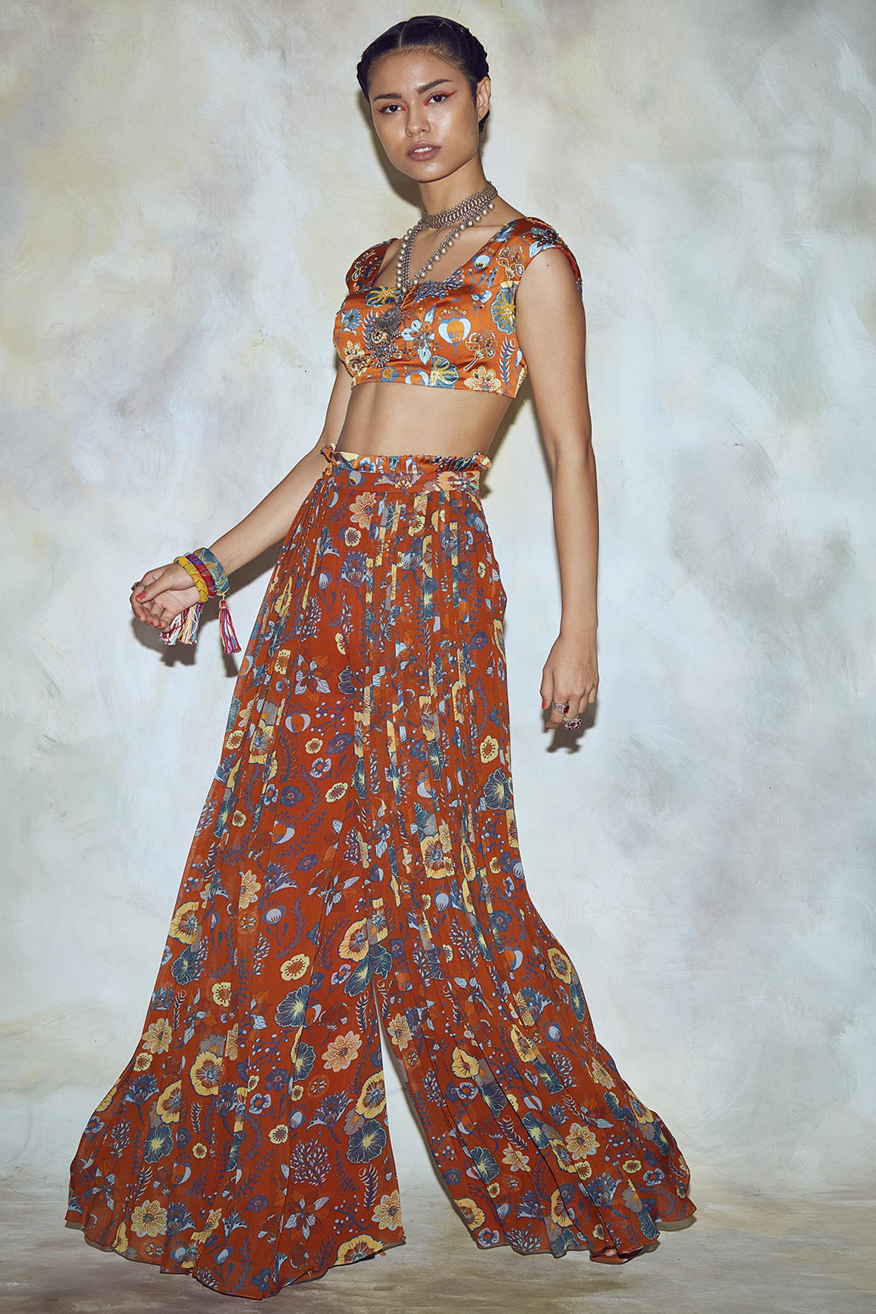 Rust Jaal Printed Palazzo Pant Set by DiyaRajvvir at Pernia's Pop Up Shop