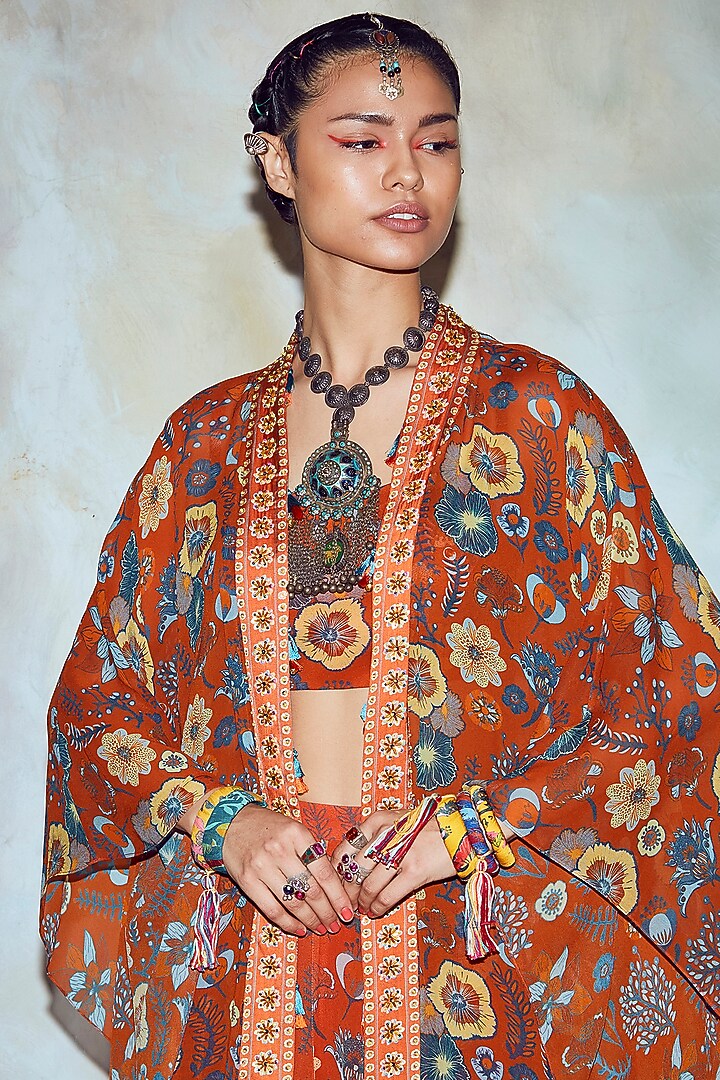 Rust Printed Kalidar Skirt Set by DiyaRajvvir at Pernia's Pop Up Shop