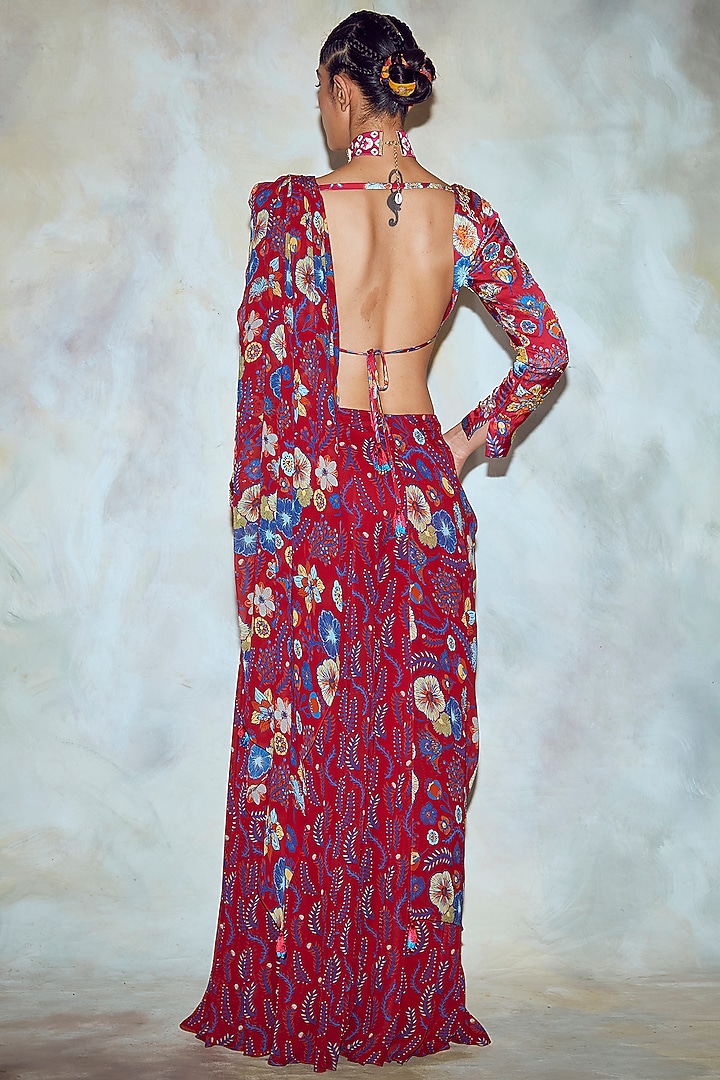 Crimson Red Jaal Printed Wedding Sharara Set by DiyaRajvvir at Pernia's Pop Up Shop