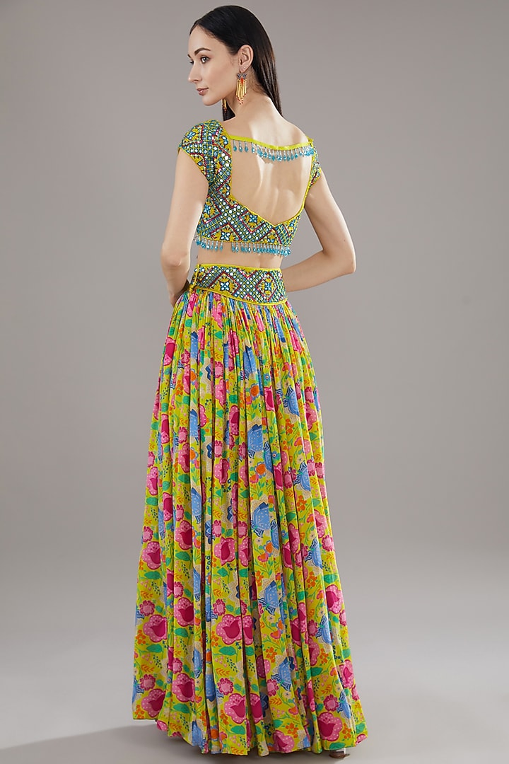 Multi-Colored Georgette & Crepe Wedding Lehenga Set by DiyaRajvvir at Pernia's Pop Up Shop