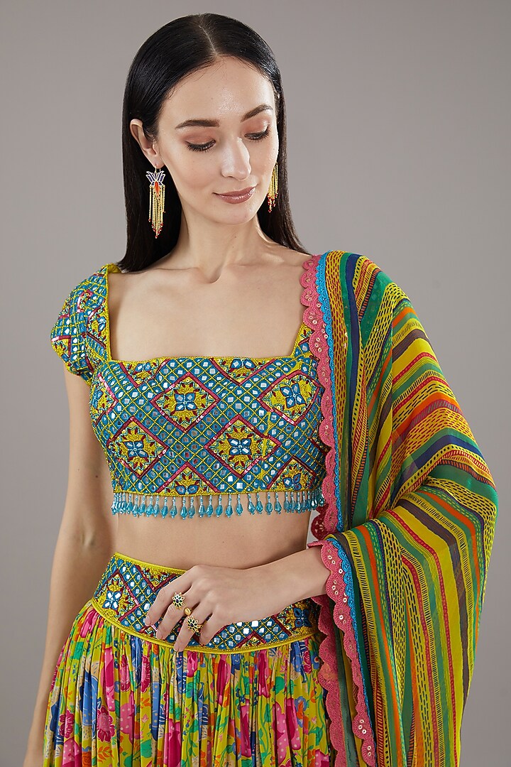 Multi-Colored Georgette & Crepe Wedding Lehenga Set by DiyaRajvvir at Pernia's Pop Up Shop