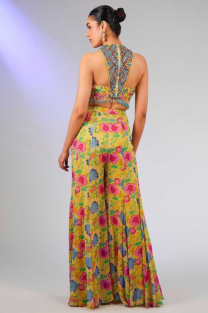 Yellow Georgette Digital Printed Cape Set by DiyaRajvvir at Pernia's Pop Up Shop