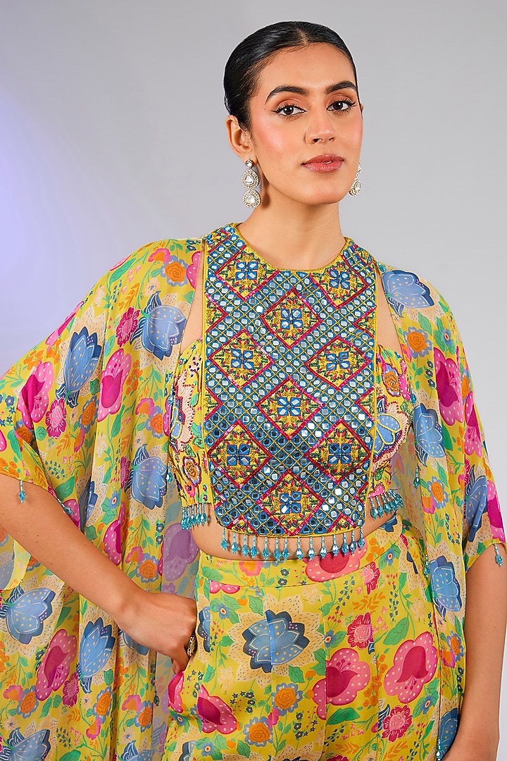 Yellow Georgette Digital Printed Cape Set by DiyaRajvvir at Pernia's Pop Up Shop