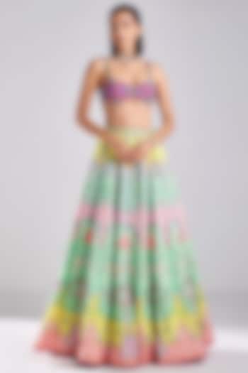 Neon Cotton Silk Floral Printed & Embroidered Wedding Lehenga Set by DiyaRajvvir at Pernia's Pop Up Shop