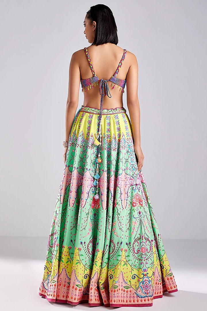 Neon Cotton Silk Floral Printed & Embroidered Wedding Lehenga Set by DiyaRajvvir at Pernia's Pop Up Shop