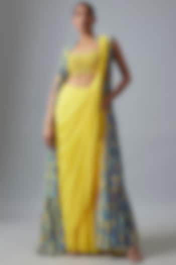 Yellow Tulle & Georgette Sharara Saree Set With Cape 

 by DiyaRajvvir at Pernia's Pop Up Shop