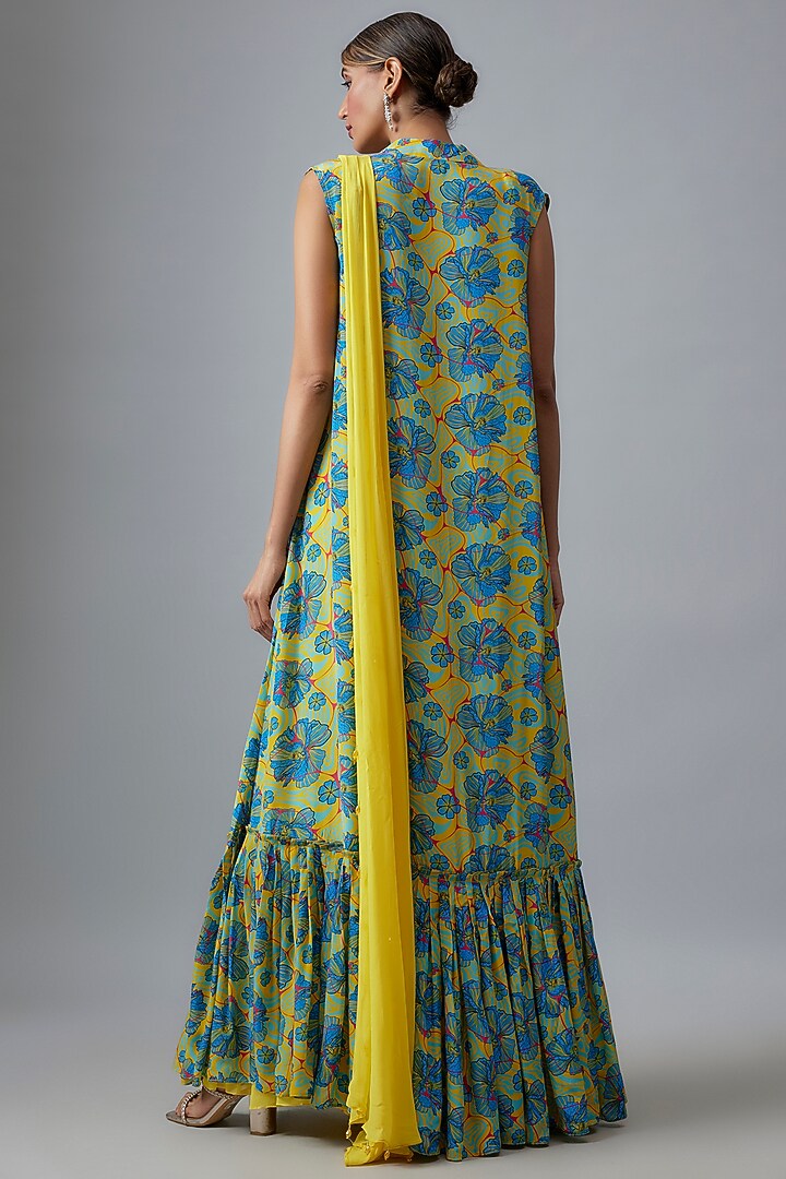 Yellow Tulle & Georgette Sharara Wedding Saree Set With Cape
by DiyaRajvvir at Pernia's Pop Up Shop