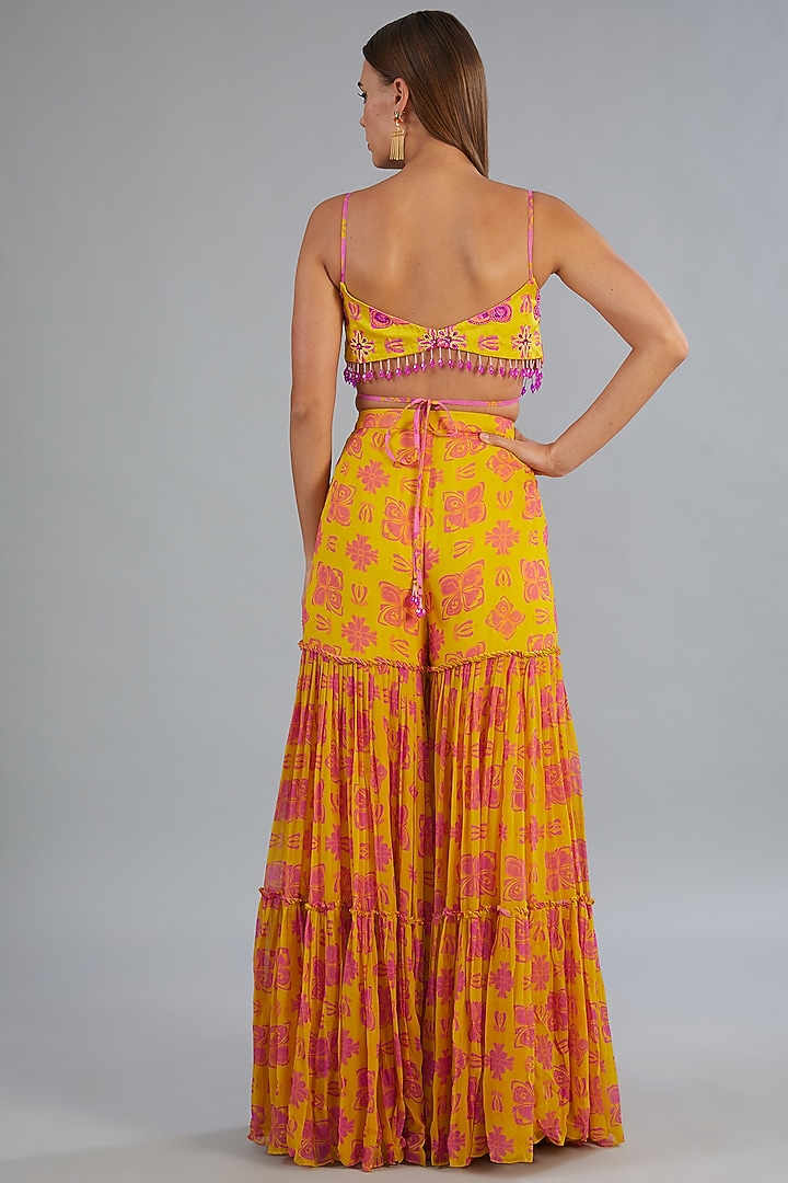 Yellow Modal & Georgette Printed Gharara Set by DiyaRajvvir at Pernia's Pop Up Shop