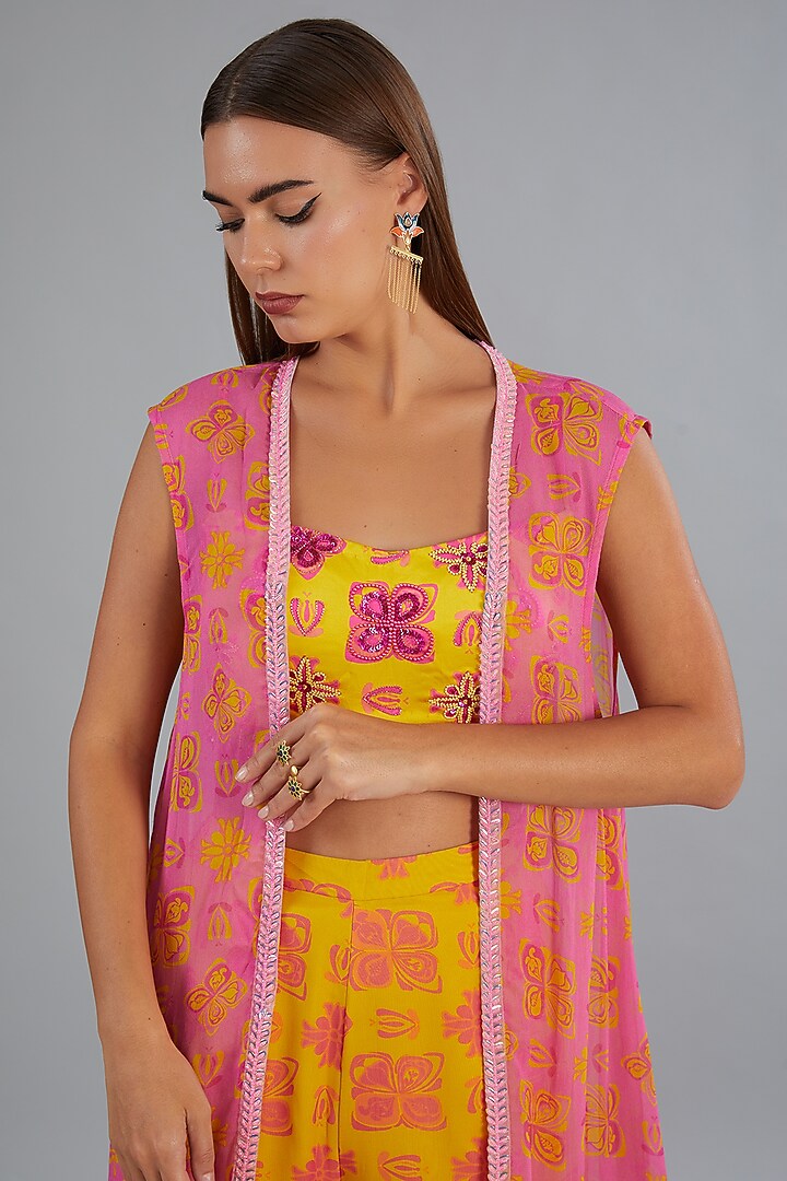 Yellow Modal & Georgette Printed Gharara Set by DiyaRajvvir at Pernia's Pop Up Shop