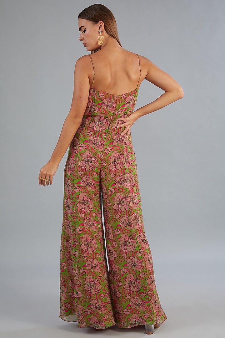 Fuchsia Pink Tulle & Georgette Printed Jumpsuit by DiyaRajvvir at Pernia's Pop Up Shop