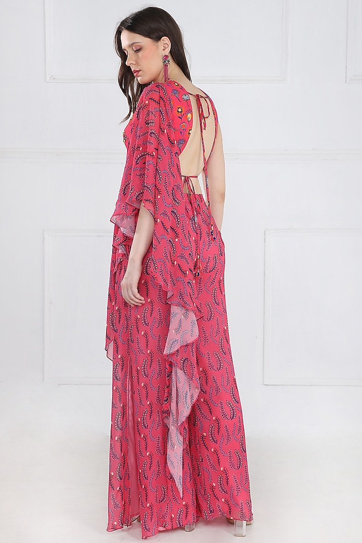 Fuschia Pink Modal & Georgette Floral Butta Printed Pant Set by DiyaRajvvir at Pernia's Pop Up Shop