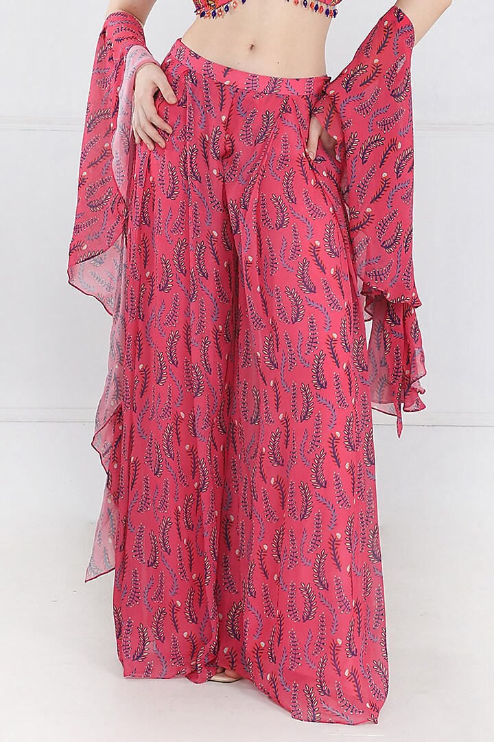 Fuschia Pink Modal & Georgette Floral Butta Printed Pant Set by DiyaRajvvir at Pernia's Pop Up Shop