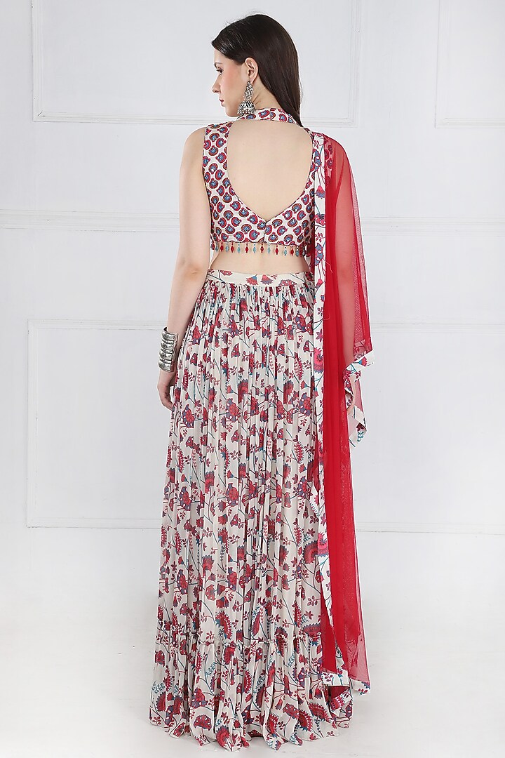 Pink Modal & Georgette Floral Jaal Printed Skirt Set by DiyaRajvvir at Pernia's Pop Up Shop