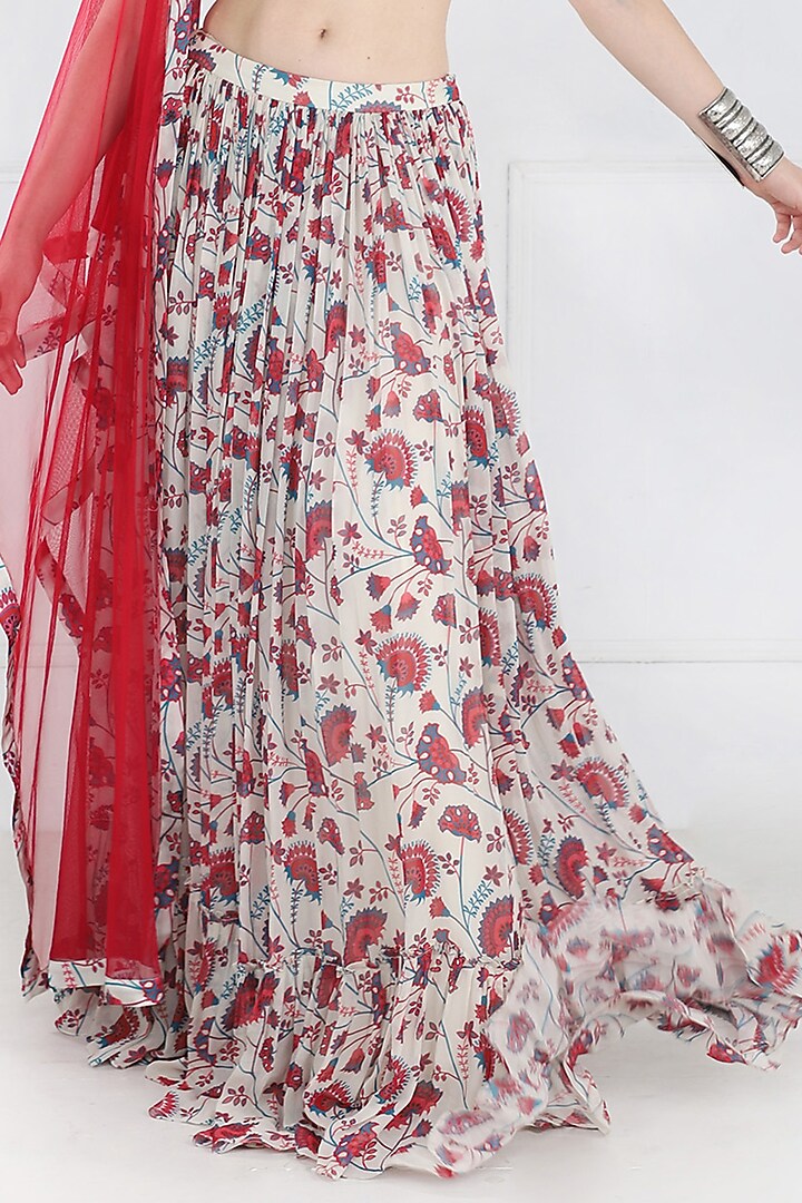 Pink Modal & Georgette Floral Jaal Printed Skirt Set by DiyaRajvvir at Pernia's Pop Up Shop