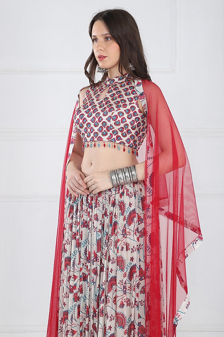 Pink Modal & Georgette Floral Jaal Printed Skirt Set by DiyaRajvvir at Pernia's Pop Up Shop