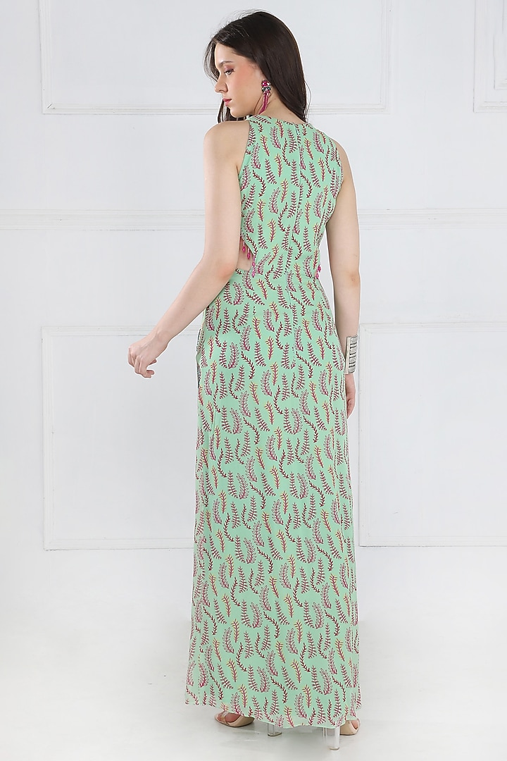 Mint Green Georgette Butta Printed Vacation Dress by DiyaRajvvir at Pernia's Pop Up Shop