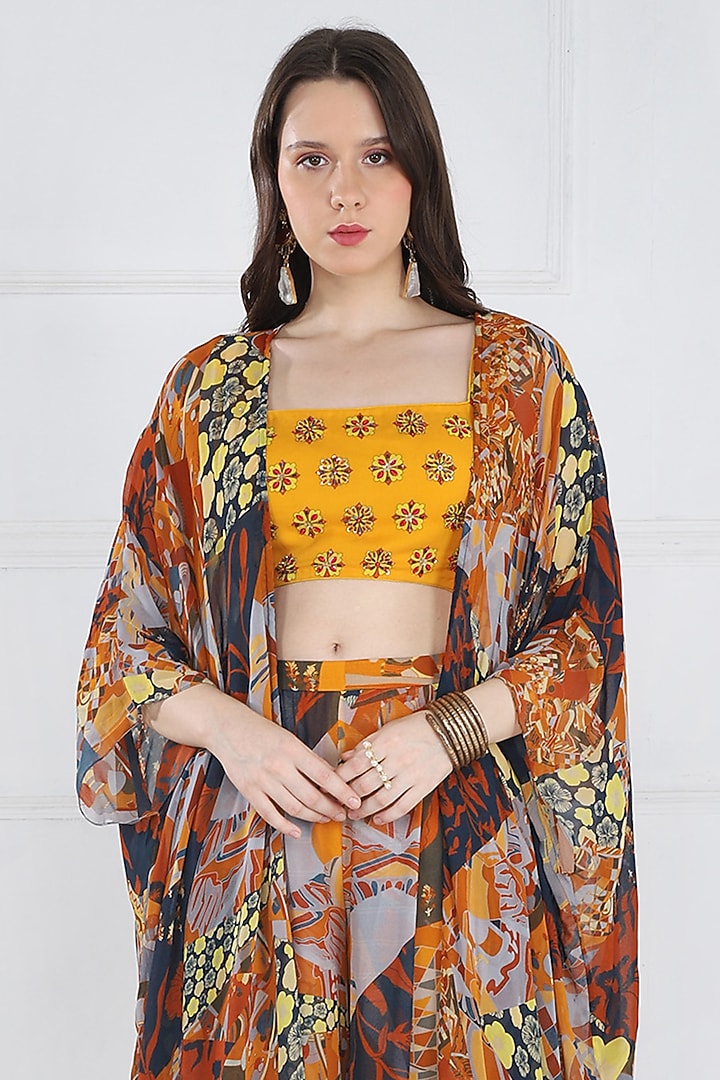 Brown Modal & Georgette Butta Printed Cape Set by DiyaRajvvir at Pernia's Pop Up Shop