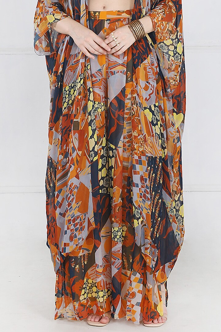 Brown Modal & Georgette Butta Printed Cape Set by DiyaRajvvir at Pernia's Pop Up Shop