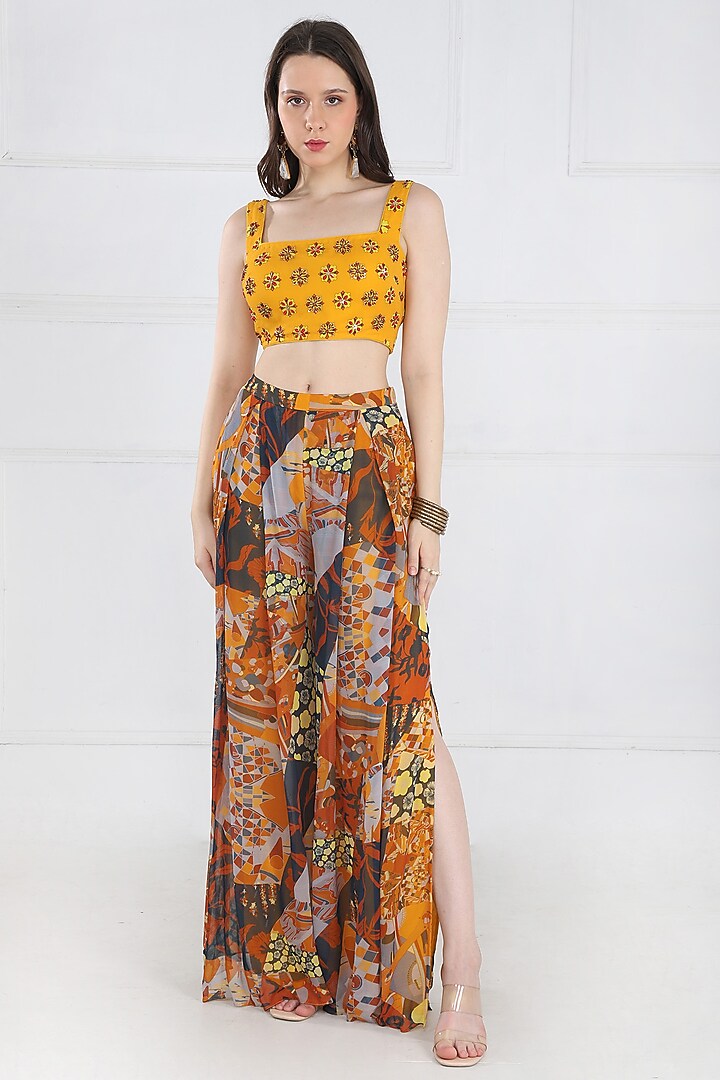 Brown Modal & Georgette Butta Printed Cape Set by DiyaRajvvir at Pernia's Pop Up Shop