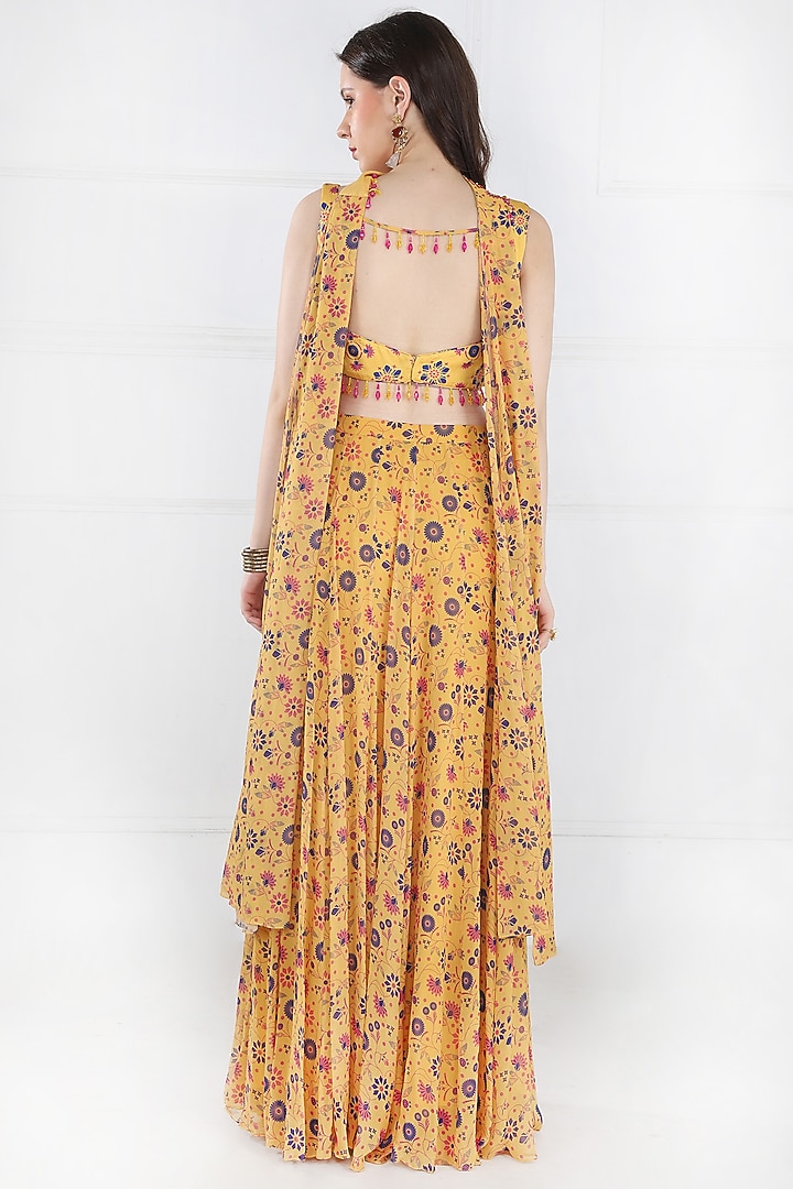 Yellow Modal & Georgette Butta Printed Skirt Set by DiyaRajvvir at Pernia's Pop Up Shop