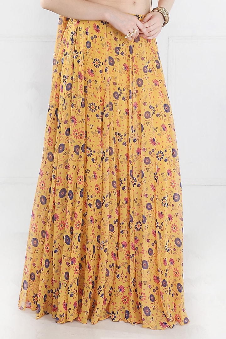 Yellow Modal & Georgette Butta Printed Skirt Set by DiyaRajvvir at Pernia's Pop Up Shop