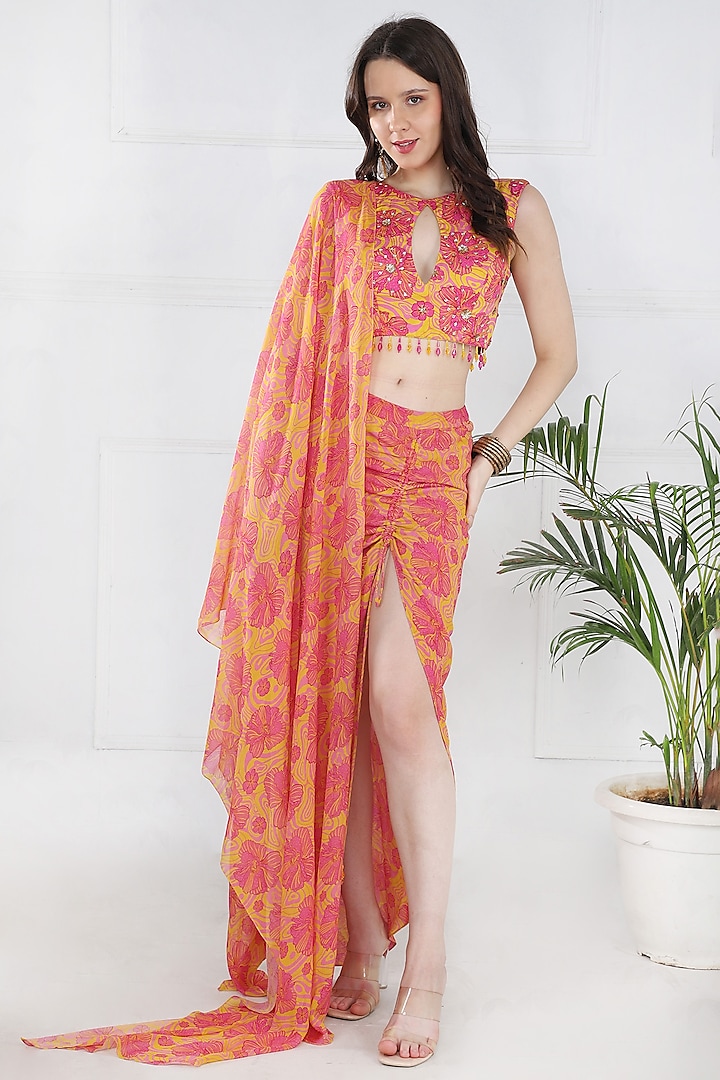 Pink Modal & Georgette Jaal Printed Skirt Set by DiyaRajvvir at Pernia's Pop Up Shop