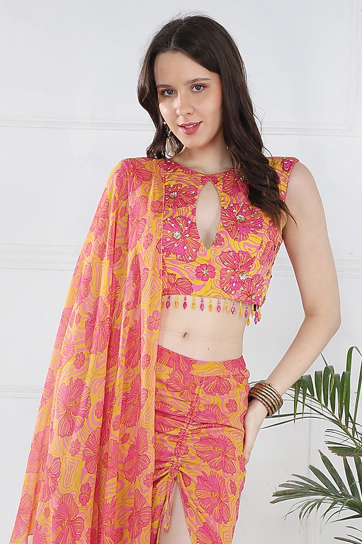 Pink Modal & Georgette Jaal Printed Skirt Set by DiyaRajvvir at Pernia's Pop Up Shop