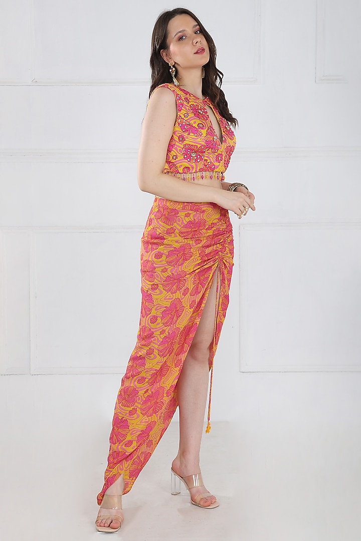 Pink Modal & Georgette Jaal Printed Skirt Set by DiyaRajvvir at Pernia's Pop Up Shop