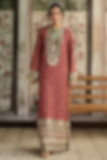 Sage & Maroon Dola Silk Printed Kaftan by DiyaRajvvir at Pernia's Pop Up Shop