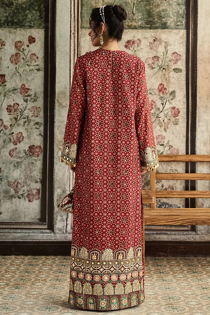 Sage & Maroon Dola Silk Printed Kaftan by DiyaRajvvir at Pernia's Pop Up Shop