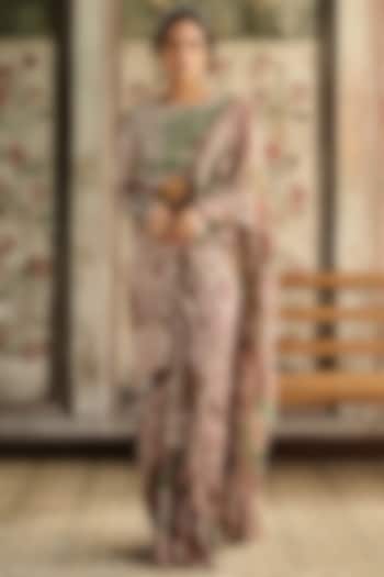 Sage & Maroon Crepe Printed Dhoti Wedding Saree Set by DiyaRajvvir at Pernia's Pop Up Shop