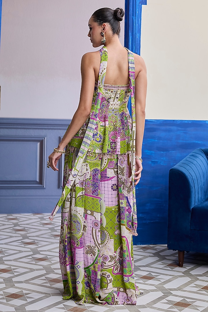 Bubblegum Purple Crepe Mosaic Printed Peplum Kurta Set by DiyaRajvvir at Pernia's Pop Up Shop