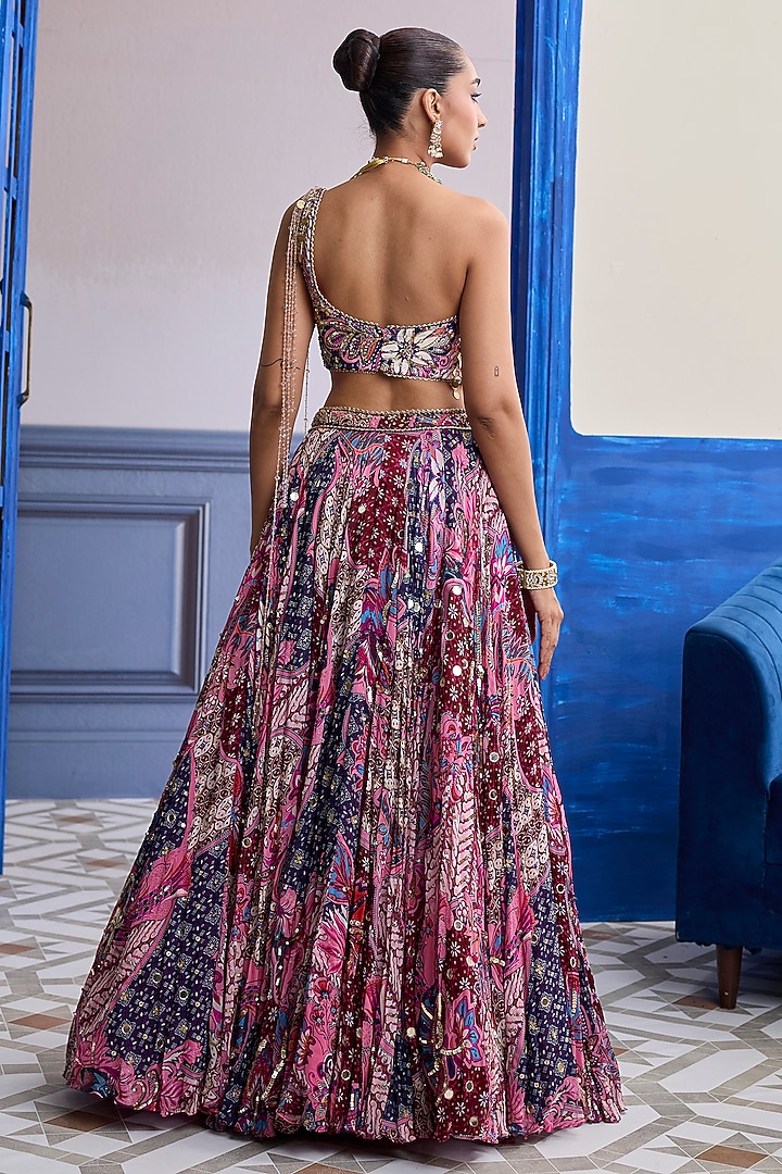 Fuchsia Crepe Floral Printed Wedding Lehenga Set by DiyaRajvvir at Pernia's Pop Up Shop