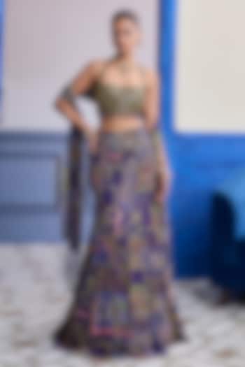 Violet Crepe & Georgette Embroidered Mermaid Skirt Set by DiyaRajvvir at Pernia's Pop Up Shop