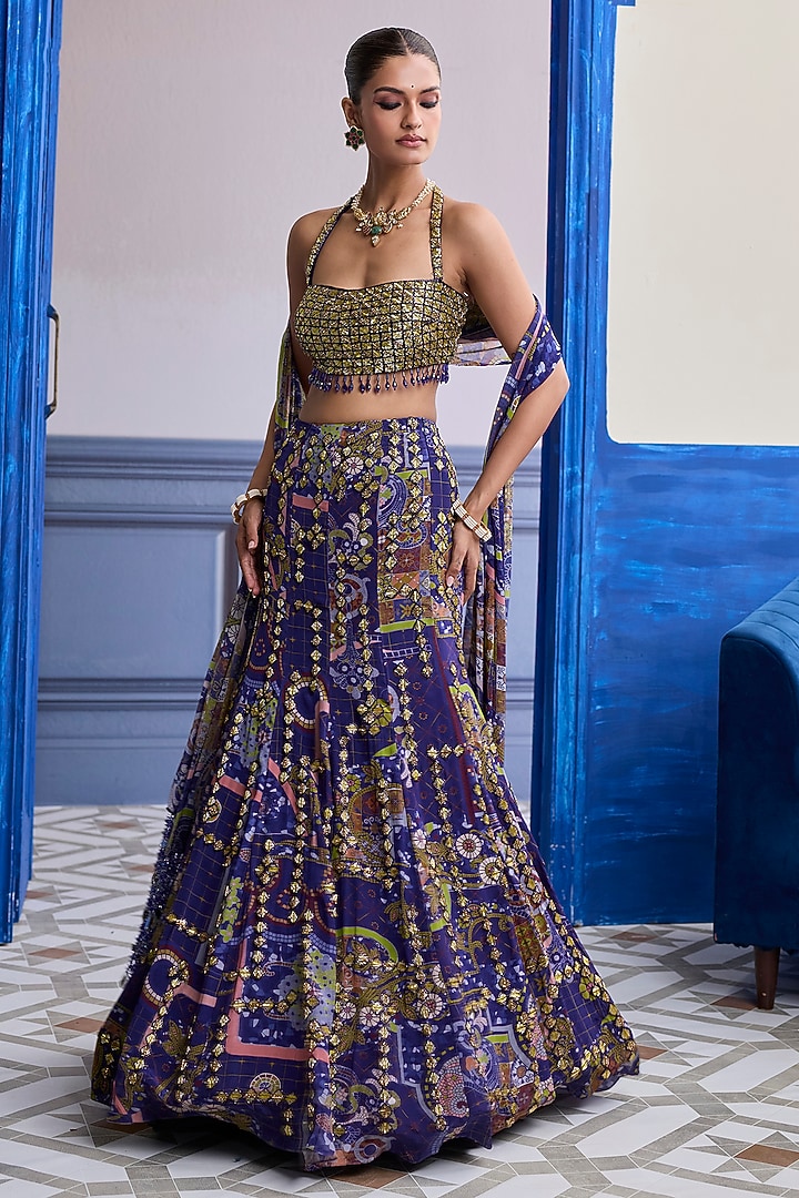 Violet Crepe & Georgette Embroidered Mermaid Skirt Set by DiyaRajvvir at Pernia's Pop Up Shop