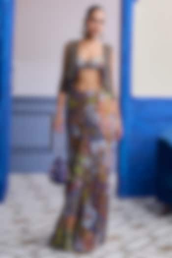 Violet Dola Silk Printed Gathered Dhoti Skirt Set by DiyaRajvvir at Pernia's Pop Up Shop