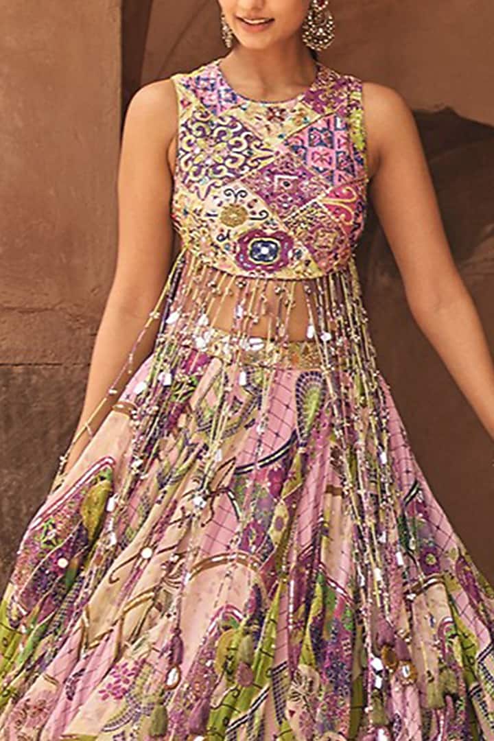 Bubblegum Purple Crepe Mosaic Printed Wedding Lehenga Set by Diyarajvvir at Pernia's Pop Up Shop