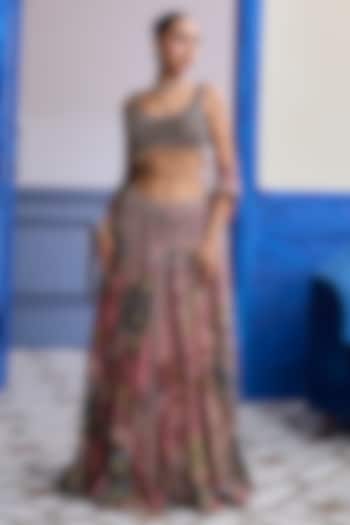 Dusky Pink Net & Organza Printed Wedding Lehenga Set by DiyaRajvvir at Pernia's Pop Up Shop