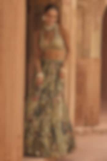 Grey & Yellow Tulle Printed Wedding Lehenga Set by DiyaRajvvir at Pernia's Pop Up Shop