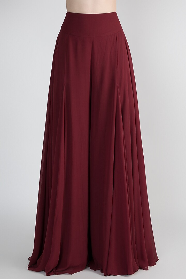 Maroon Embroidered Bralette With Pants & Gilet Jacket by DiyaRajvvir at Pernia's Pop Up Shop