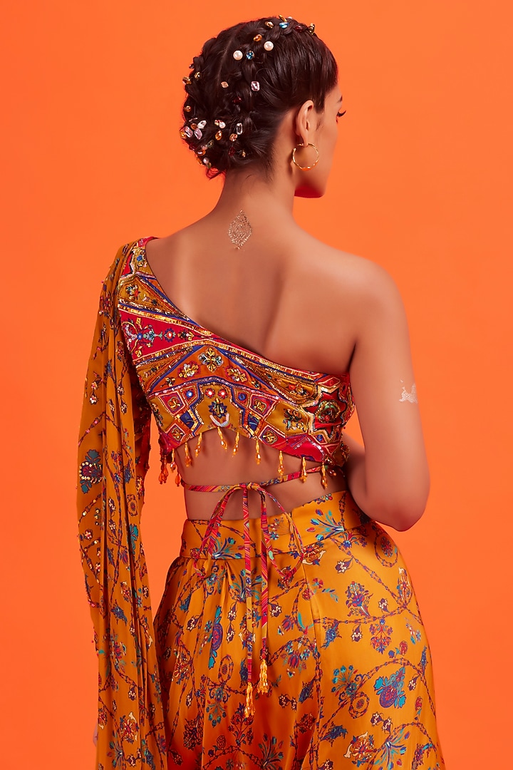Yellow Printed Dhoti Skirt Set by DiyaRajvvir at Pernia's Pop Up Shop