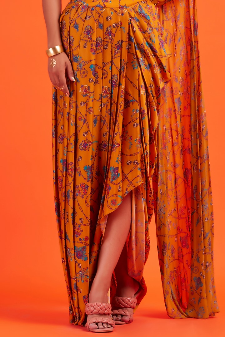 Yellow Printed Dhoti Skirt Set by DiyaRajvvir at Pernia's Pop Up Shop