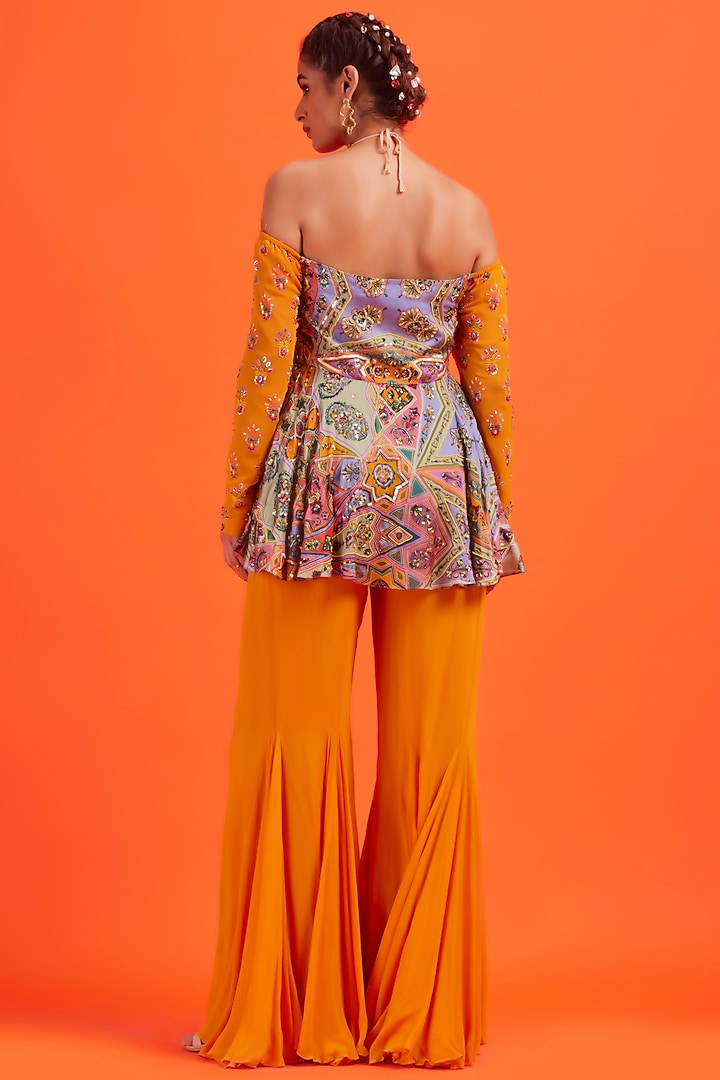 Yellow Modal & Georgette Godet Pant Set by DiyaRajvvir at Pernia's Pop Up Shop